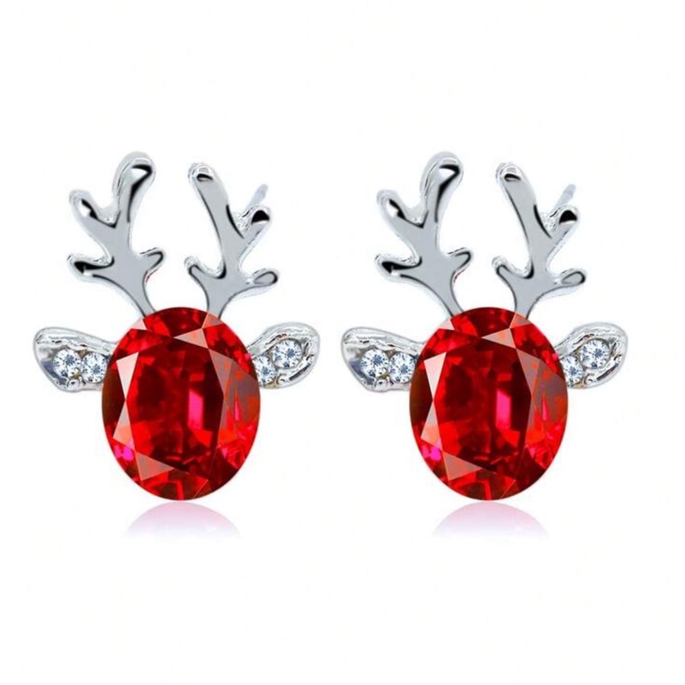 Silver and Red Reindeer Earrings
